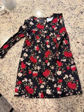 Old Navy Black Dress with Red & Cream Floral Print